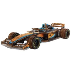 Bouwpakket Formule 1 Racer Geel/ Aqua van hout- mechanisch