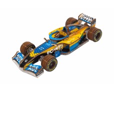 Bouwpakket Formule 1 Racer Blauw/ Geel van hout- mechanisch